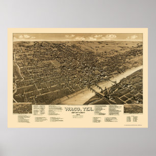 Póster Mapa panorámico de Waco, TX - 1886