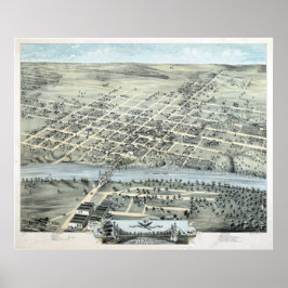 Póster Mapa panorámico de Waco, TX Birds View 1873