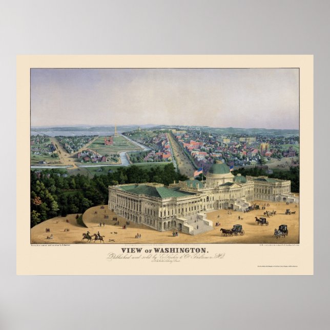 Póster Mapa Panorámico de Washington, DC - 1852 (Frente)