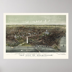 Póster Mapa Panorámico de Washington, DC - 1892