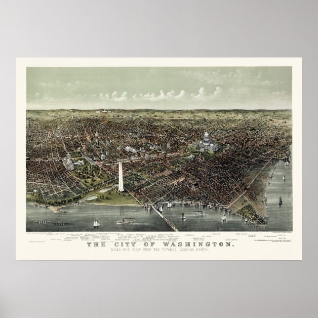 Póster Mapa Panorámico de Washington, DC - 1892 (Frente)