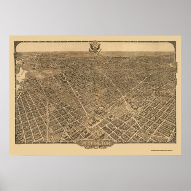 Póster Mapa Panorámico de Washington, DC - 1921 (Frente)