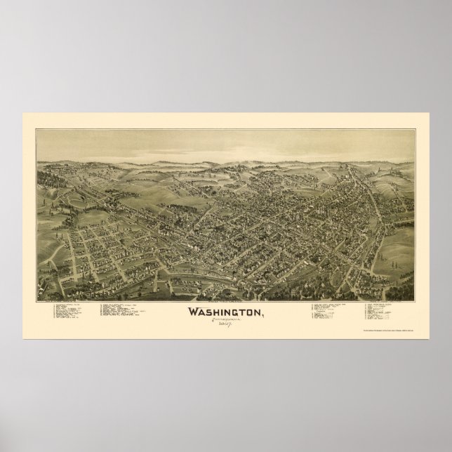 Póster Mapa panorámico de Washington, PA - 1897 (Frente)