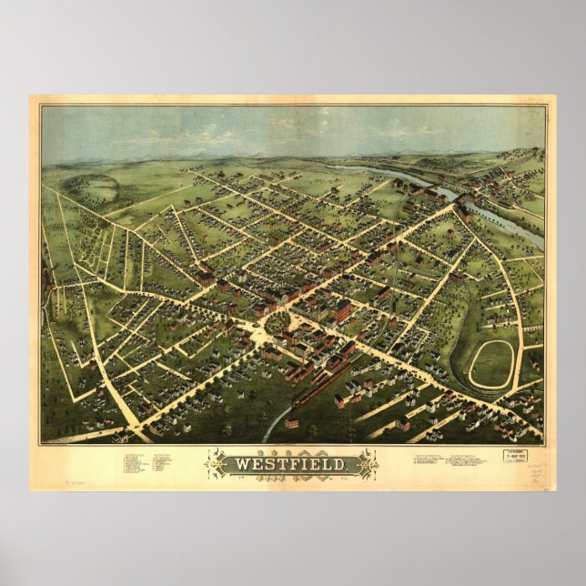 Póster Mapa Panorámico de Westfield Massachusetts 1875 (Frente)