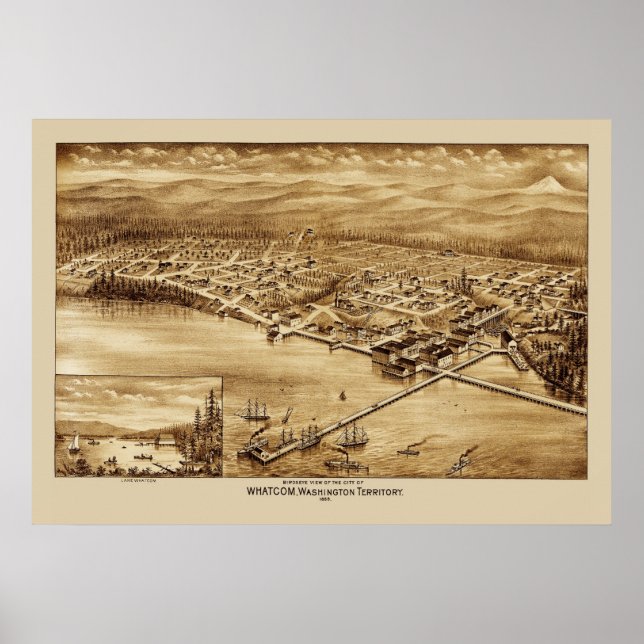 Póster Mapa panorámico de Whatcom Washington 1888 (Frente)