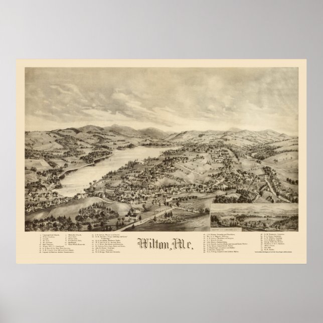 Póster Mapa panorámico de Wilton, ME - 1895 (Frente)