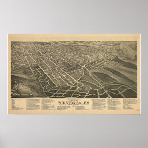 Póster Mapa panorámico de Winston Salem NC Birds Vista de
