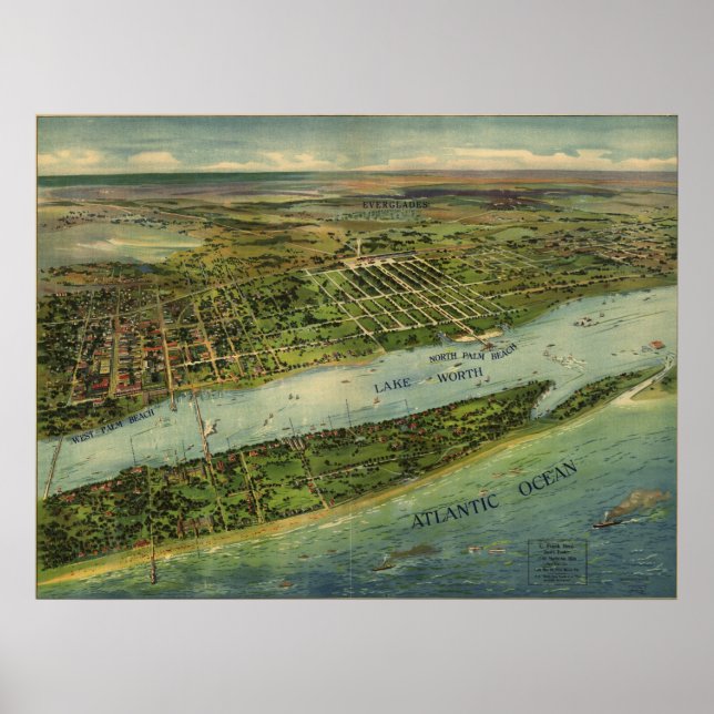 Póster Mapa Panorámico del Condado de Palm Beach FL 1915 (Frente)