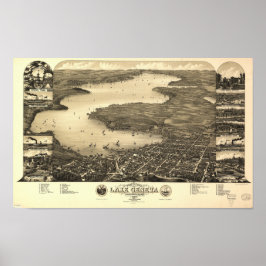 Póster Mapa Panorámico del Lago Lemán WI 1882