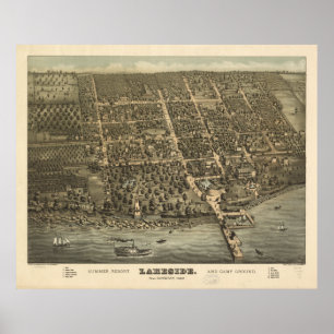 Póster Mapa Panorámico del Lakeside Ohio 1884