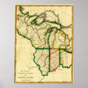 Póster Mapa Panorámico del Medio Oeste de Estados Unidos
