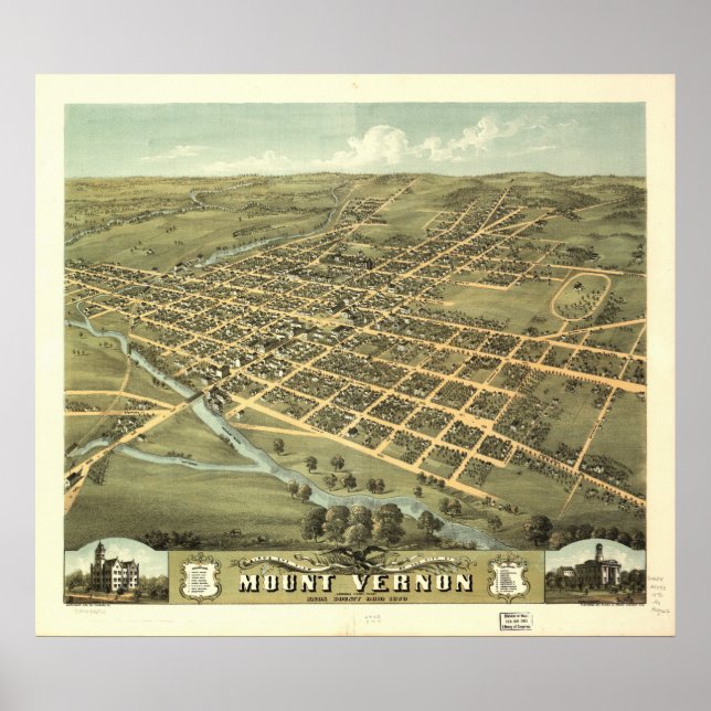 Póster Mapa Panorámico del Monte Vernon Ohio 1870 (Frente)