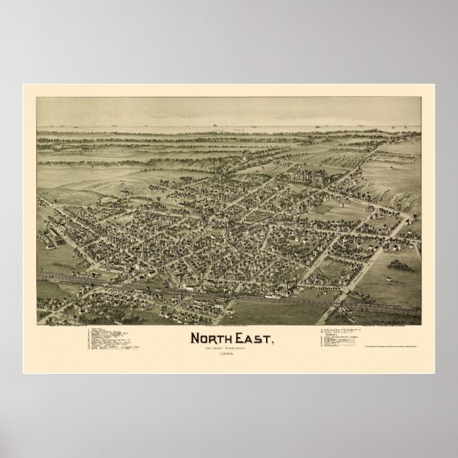 Póster Mapa Panorámico del Noreste, PA - 1896 (Frente)