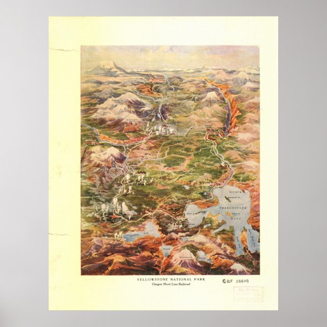 Póster Mapa Panorámico del Parque Nacional Yellowstone 19 (Frente)