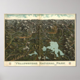 Póster Mapa panorámico del Parque Nacional Yellowstone c1