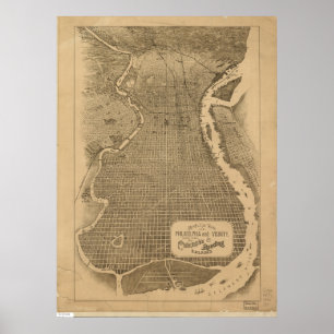Póster Mapa Panorámico del Penn de Filadelfia 1870