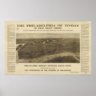 Póster Mapa Panorámico del Penn de Filadelfia 1908