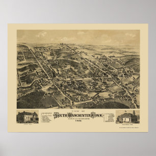 Póster Mapa Panorámico del Sur de Manchester, CT - 1880