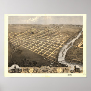 Póster Mapa panorámico del Topeka Kansas 1869