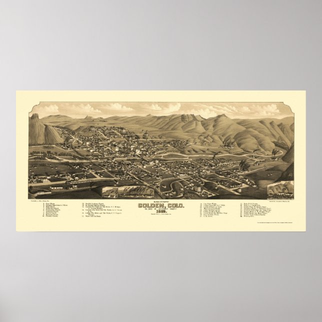Póster Mapa Panorámico Dorado, CO - 1882 (Frente)