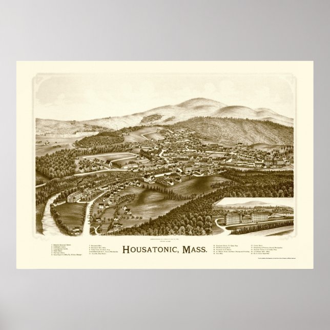 Póster Mapa Panorámico Housatonic, MAMÁES - 1890 (Frente)