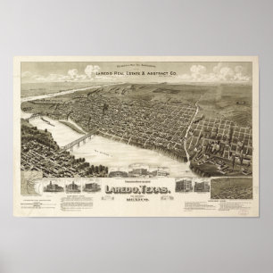 Póster Mapa Panorámico Laredo Texas 1892