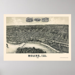 Póster Mapa Panorámico Moline, IL - 1889