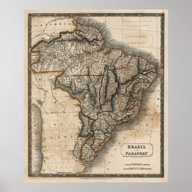 Póster MAPA PARAGUAY y BRASIL 1828 (Frente)