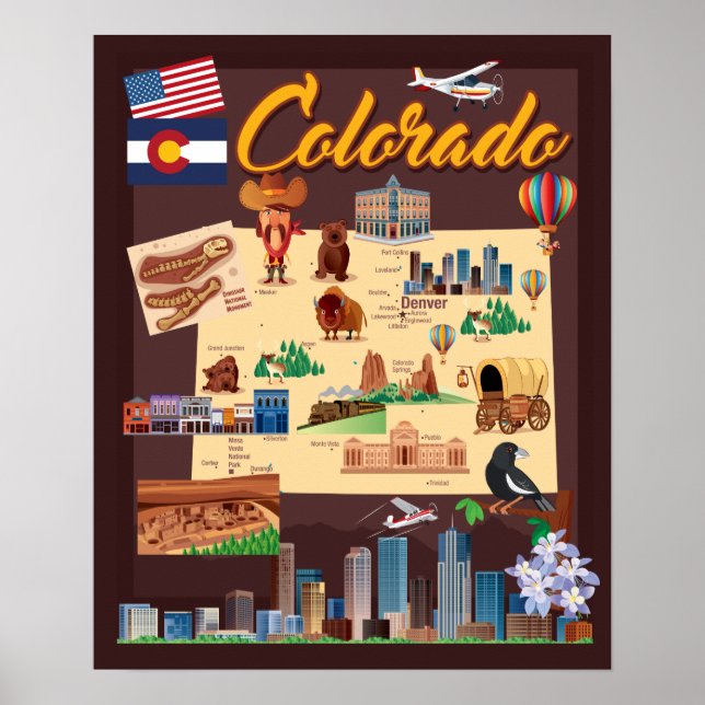 Póster Mapa personalizado de Colorado (Frente)