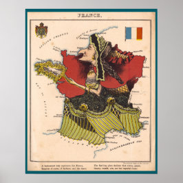 Póster Mapa personalizado de Francia (1868)