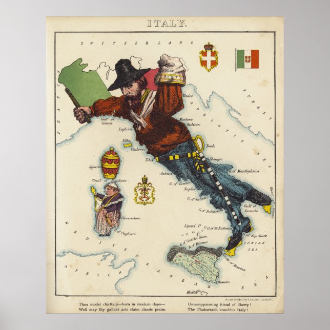 Póster Mapa personalizado de Italia (1868) (Frente)