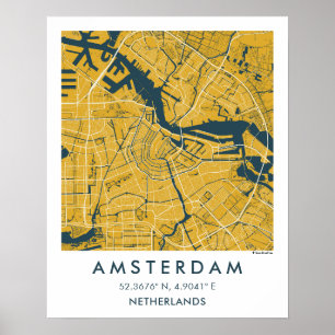 Póster Mapa personalizado de la ciudad de Ámsterdam Paíse