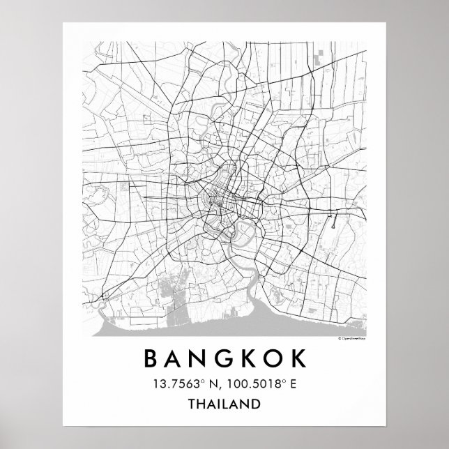 Póster Mapa personalizado de la ciudad de Bangkok Tailand (Frente)