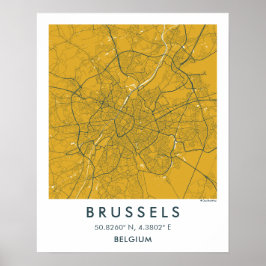 Póster Mapa personalizado de la ciudad de Bruselas Bélgic