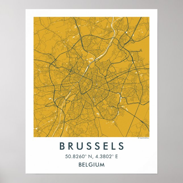 Póster Mapa personalizado de la ciudad de Bruselas Bélgic (Frente)