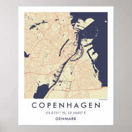 Póster Mapa personalizado de la ciudad de Copenhague Dina