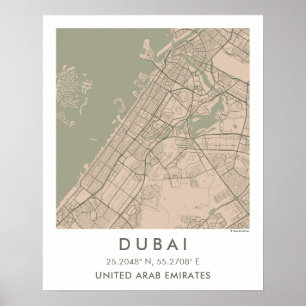 Póster Mapa personalizado de la ciudad de Dubái UAE Póste