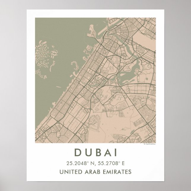 Póster Mapa personalizado de la ciudad de Dubái UAE Póste (Frente)