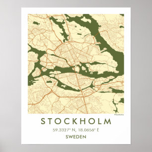 Póster Mapa personalizado de la ciudad de Estocolmo Sueci