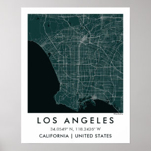 Póster Mapa personalizado de la ciudad de Los Ángeles EE.