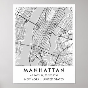 Póster Mapa personalizado de la ciudad de Manhattan Nueva