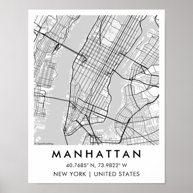 Póster Mapa personalizado de la ciudad de Manhattan Nueva (Frente)