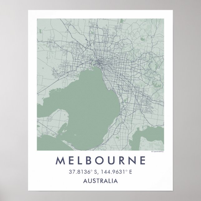Póster Mapa personalizado de la ciudad de Melbourne, Aust (Frente)