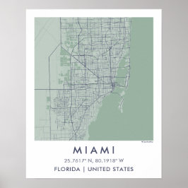 Póster Mapa personalizado de la ciudad de Miami Florida A