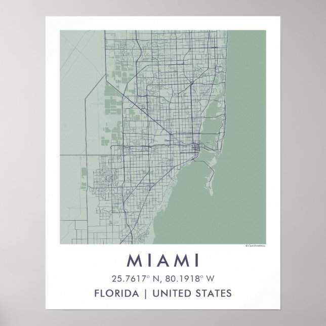 Póster Mapa personalizado de la ciudad de Miami Florida A (Frente)