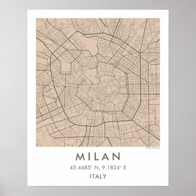 Póster Mapa personalizado de la ciudad de Milán Italia Ar (Frente)
