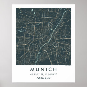 Póster Mapa personalizado de la ciudad de Múnich, Alemani