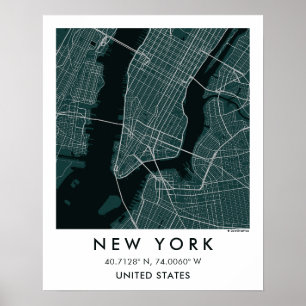 Póster Mapa personalizado de la ciudad de Nueva York EE.