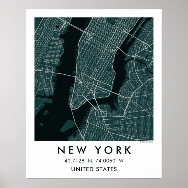 Póster Mapa personalizado de la ciudad de Nueva York EE.  (Frente)
