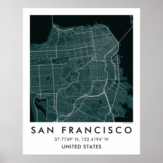 Póster Mapa personalizado de la ciudad de San Francisco A (Frente)